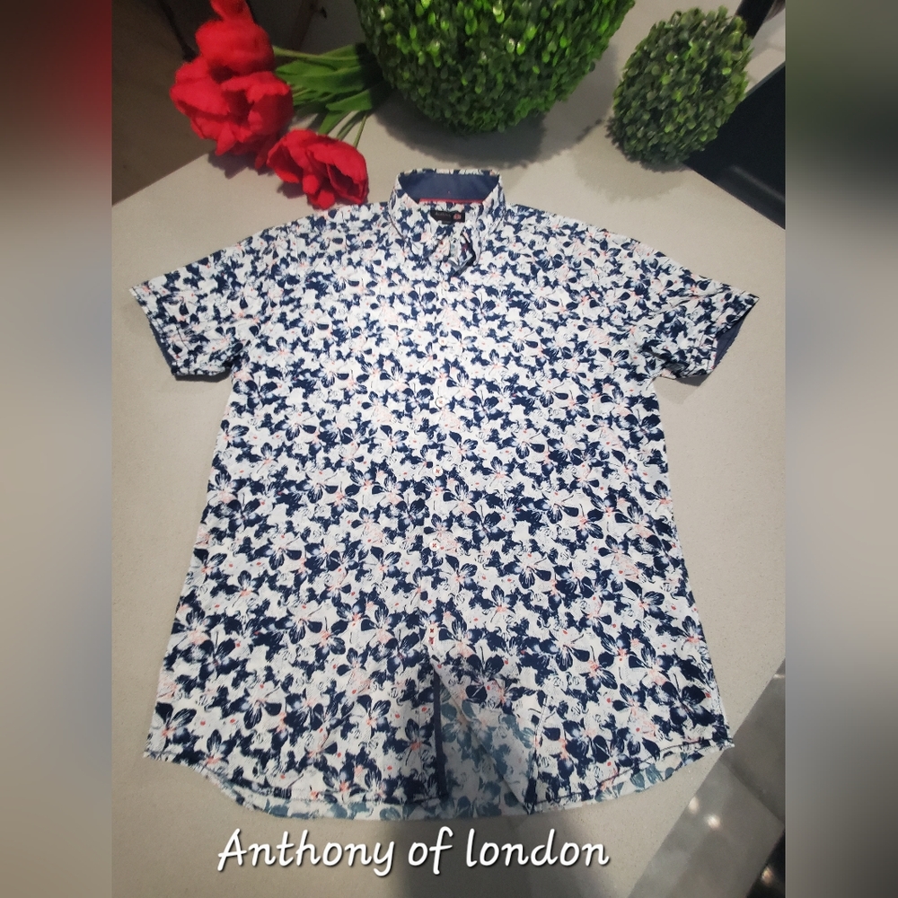 ANTHONY OF LONDON Belle chemise estivale haut de gamme blanche à motifs
